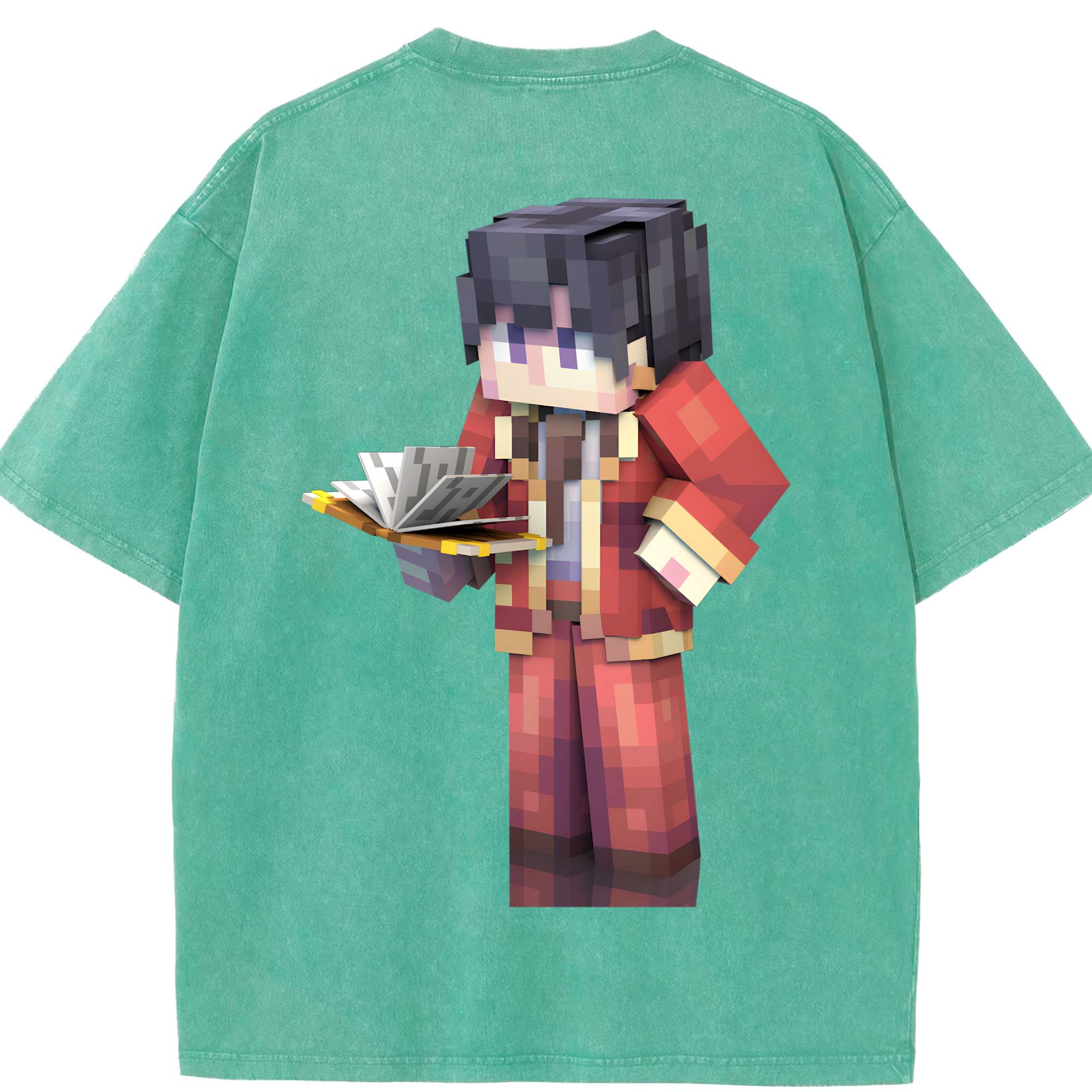 （画像用） マインクラフト ブロックの世界 Minecraft MC Block world 綿100% ヴィンテージ風 半袖Tシャツ（背面プリント）
